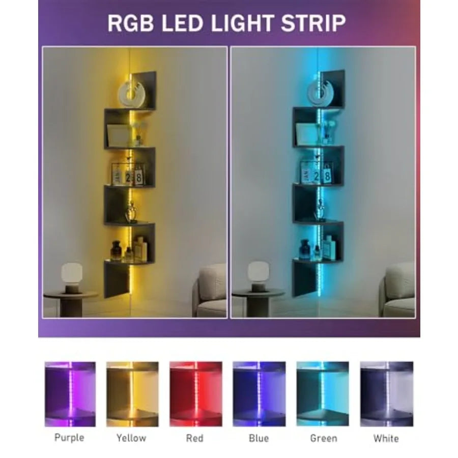 5-Tiers Corner Shelf with RGB LED Lights