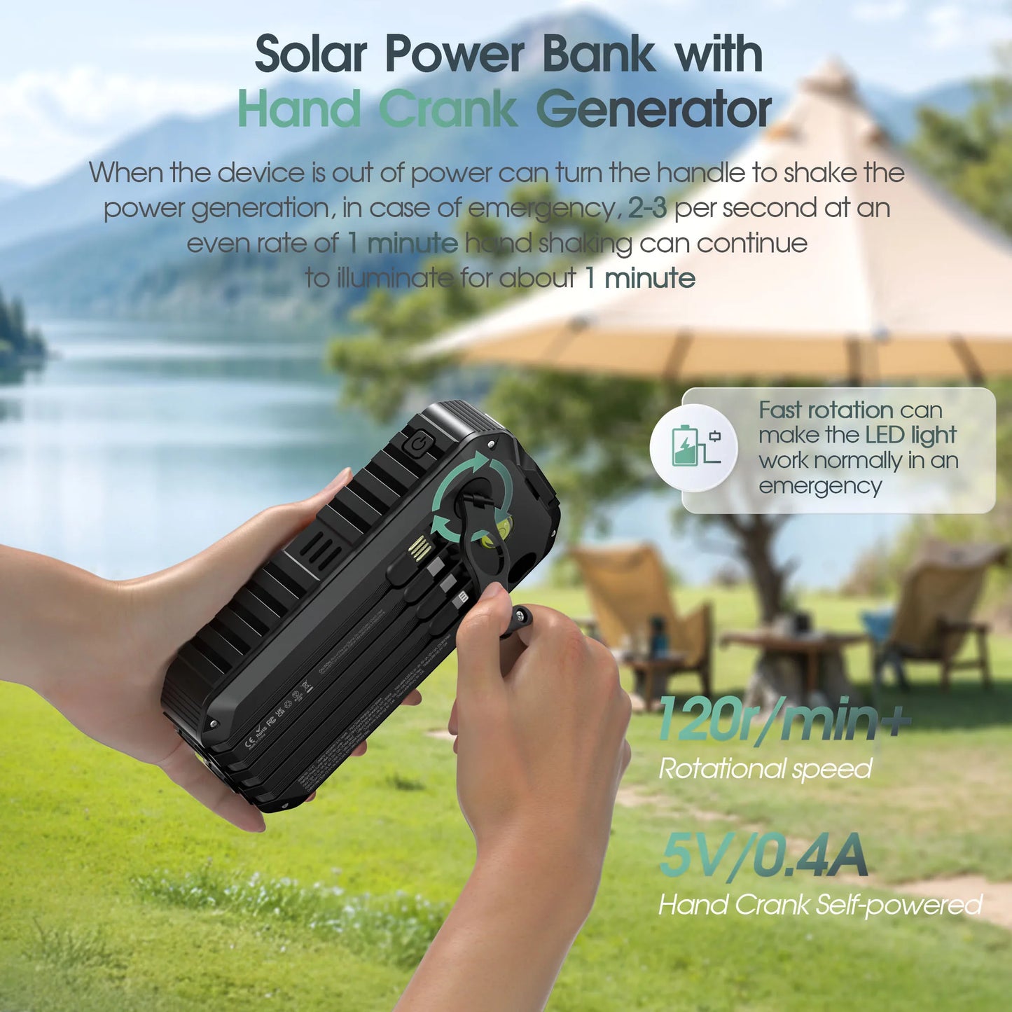 40000mAh Solar Power Bank with Hand Crank