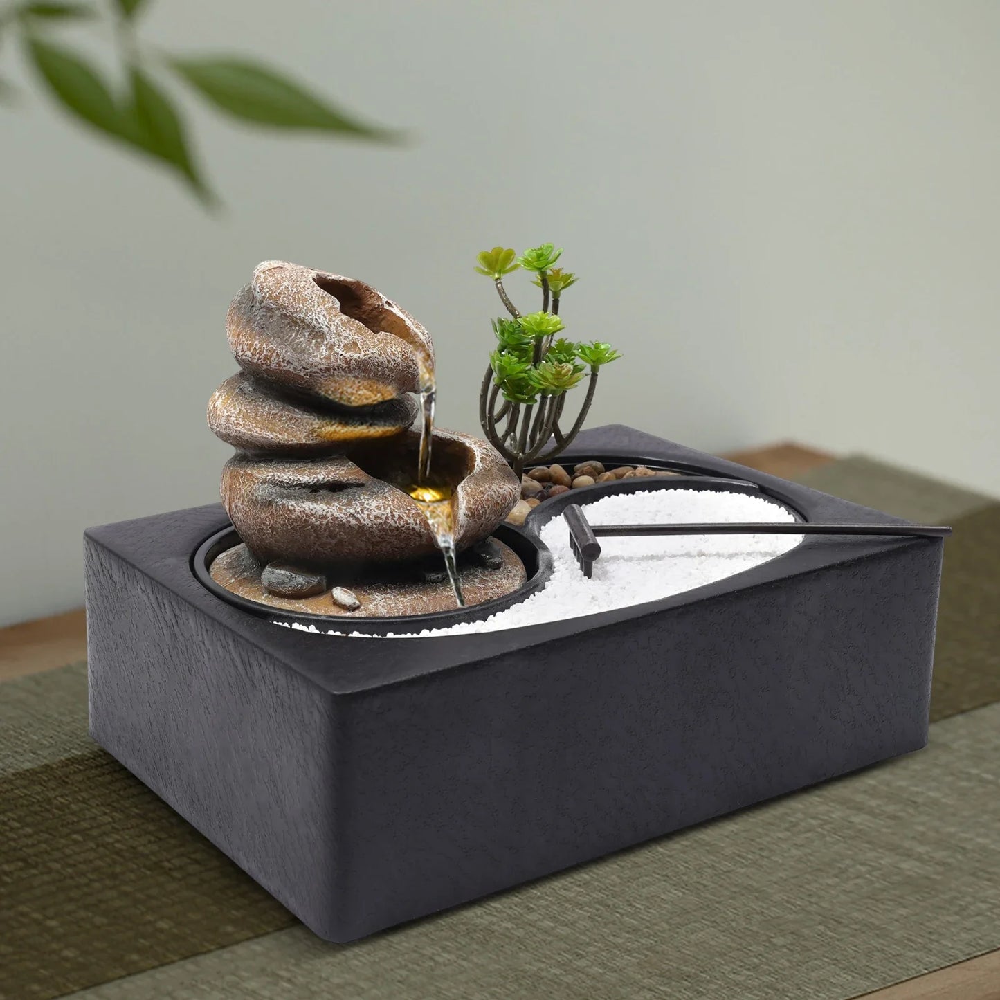 Tabletop Rock Water Fountain w/ LED Light