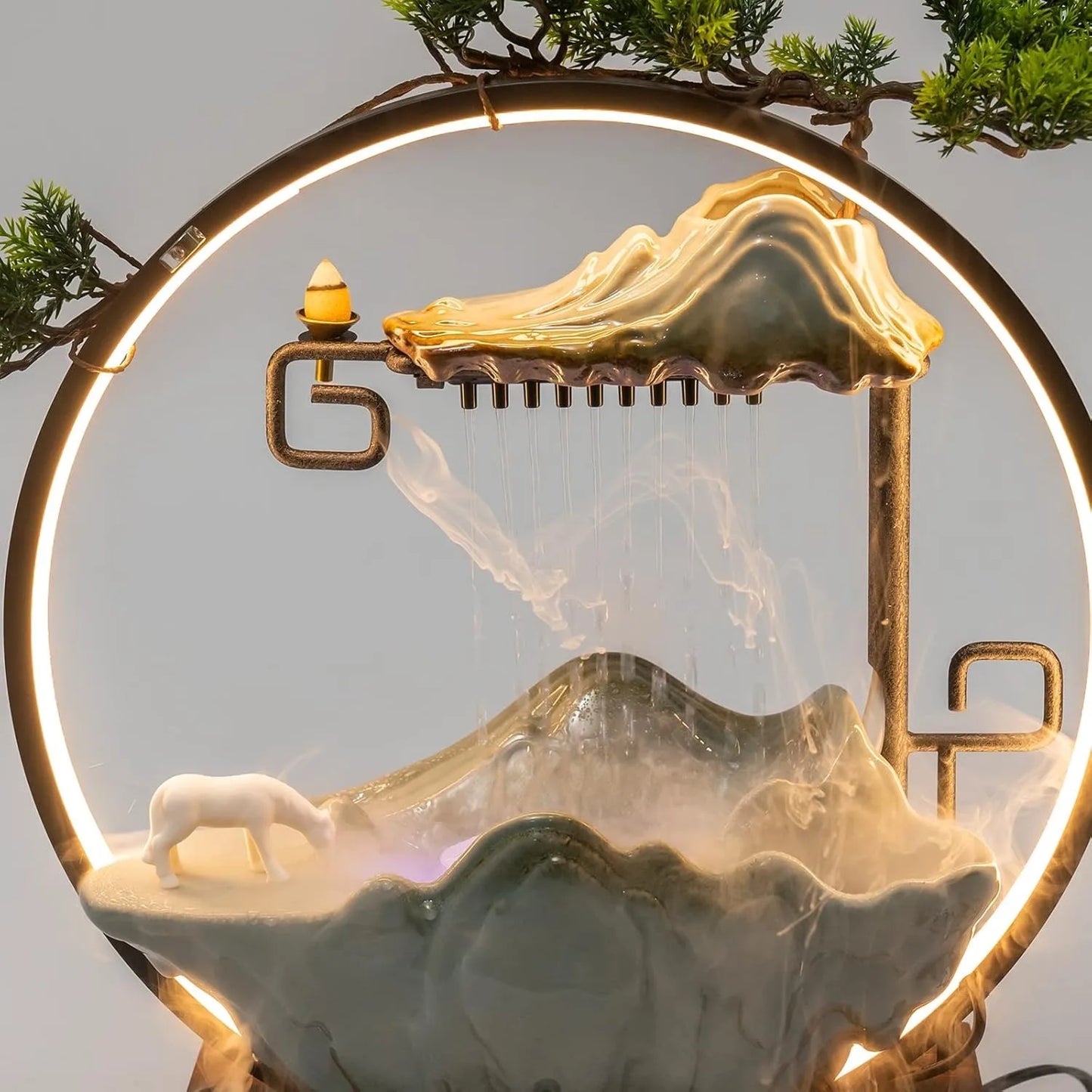 Tabletop Water Fountain Mist Maker Incense Holder