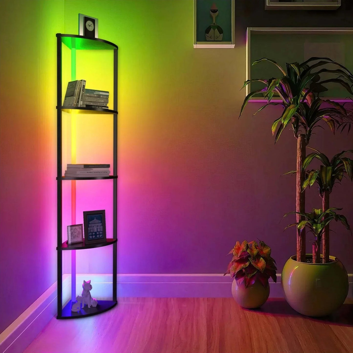 64" Corner Display | Bookshelf w/ RGB LED Lights