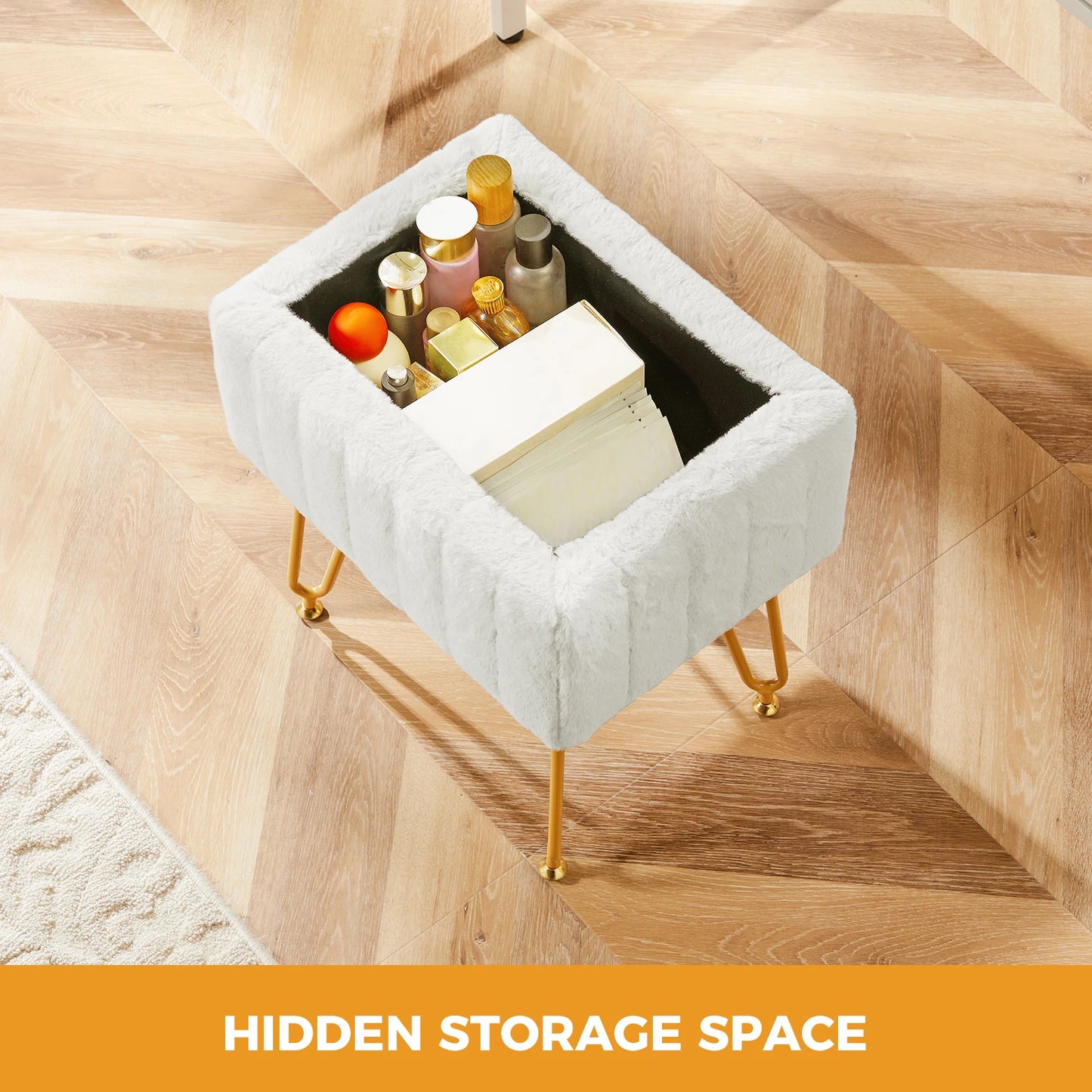 Faux Fur Living Room Hidden Storage Ottoman