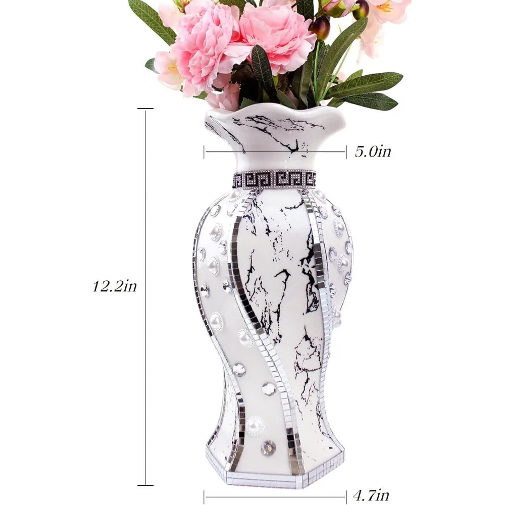 Modern Ceramic Flower Vase, Rhinestone Decorative Centerpiece