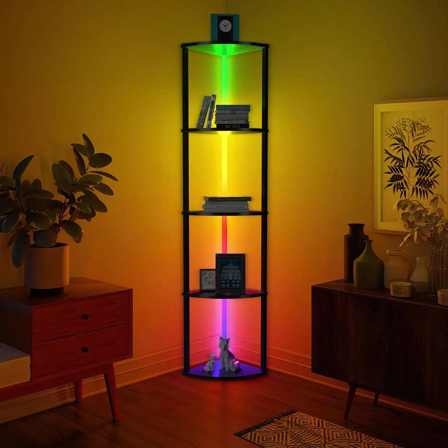 64" Corner Display | Bookshelf w/ RGB LED Lights