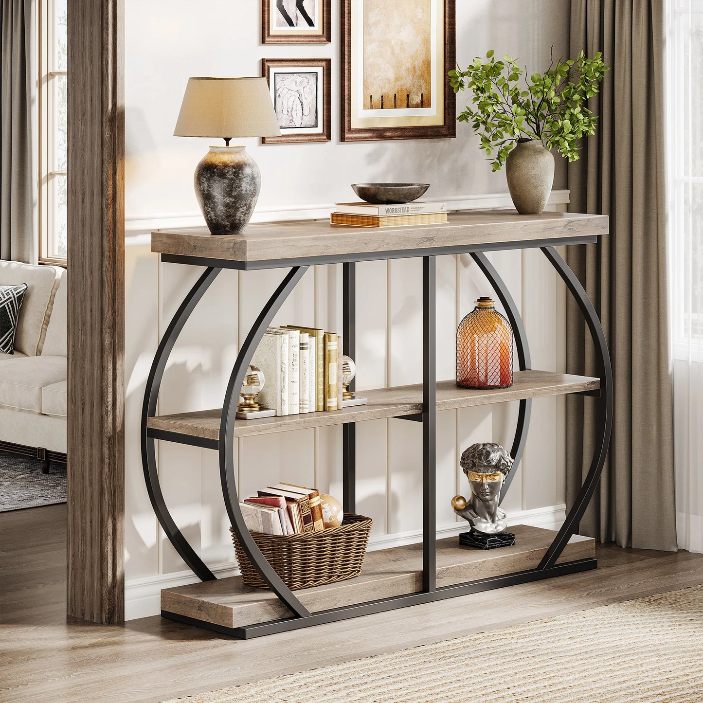 3-Tier Console Table with Arched Metal Frame