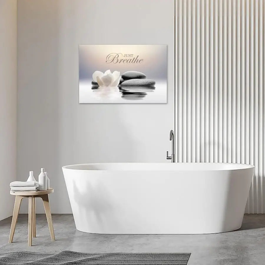 Stone | White Lotus Flower Canvas Wall Art "Just Breathe"