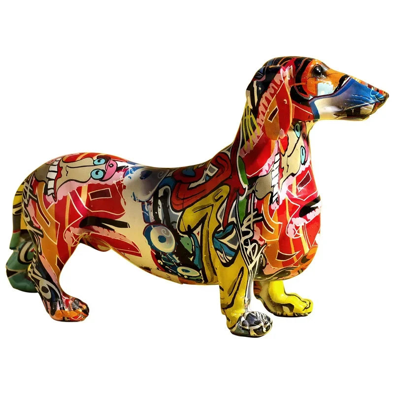 Modern Painted Colorful Dachshund Dog Decoration