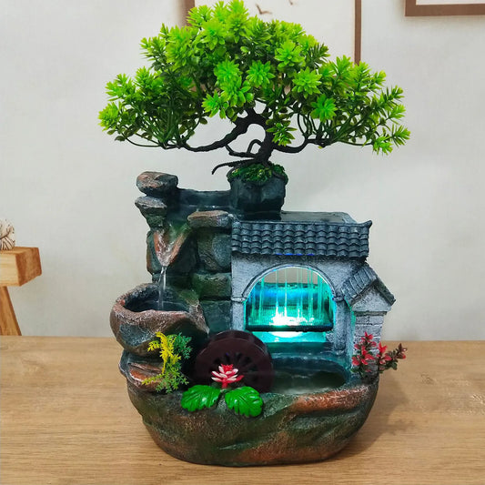 Desktop Waterfall Fountain LED Light Adjustable Water Flow