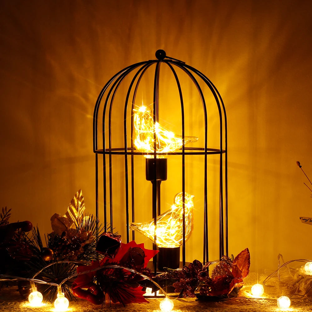 Birdcage Decorative Table Lamp Battery Operated Cordless
