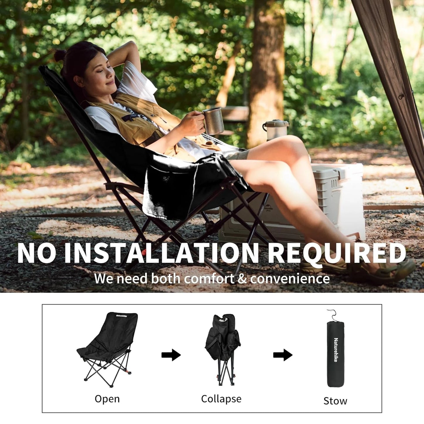 2-Position Adjustable Portable Folding Camping Chair