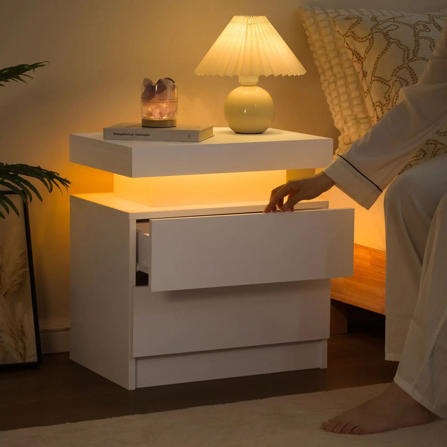 LED Nightstand w/ 2 Drawers and RGB LED Lights
