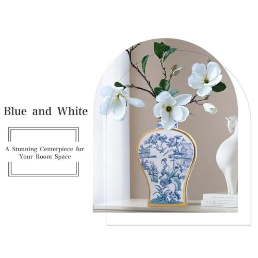 Hand-Painted Ceramic Bud Vase with Gold Rim