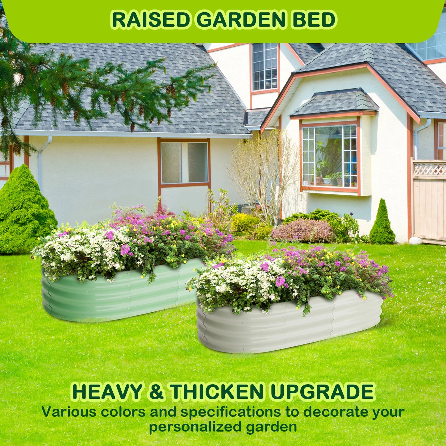 Oval Raised Garden Bed, Galvanized 2 Pcs