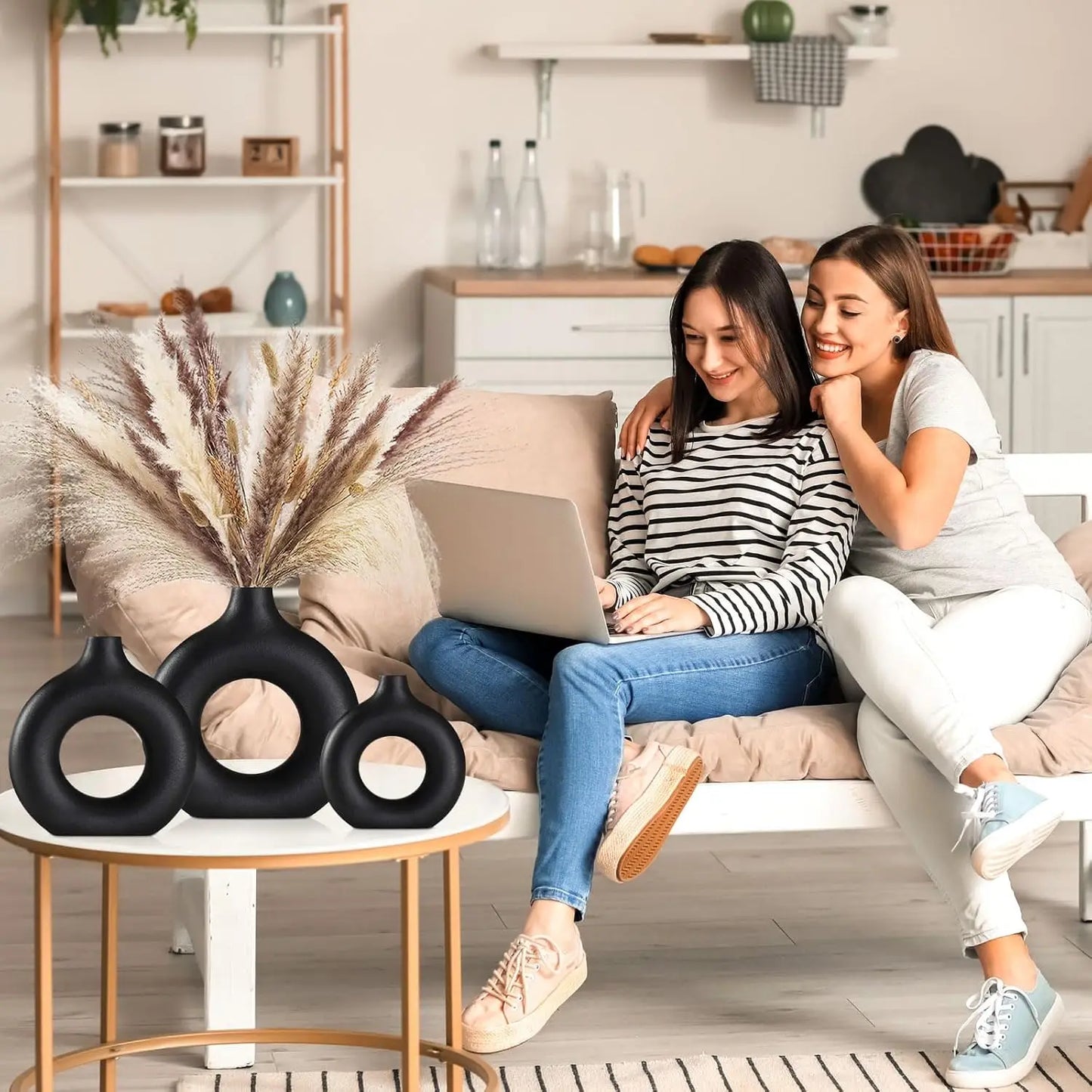 Black Ceramic Vases Set-of-3 Modern Home Decor