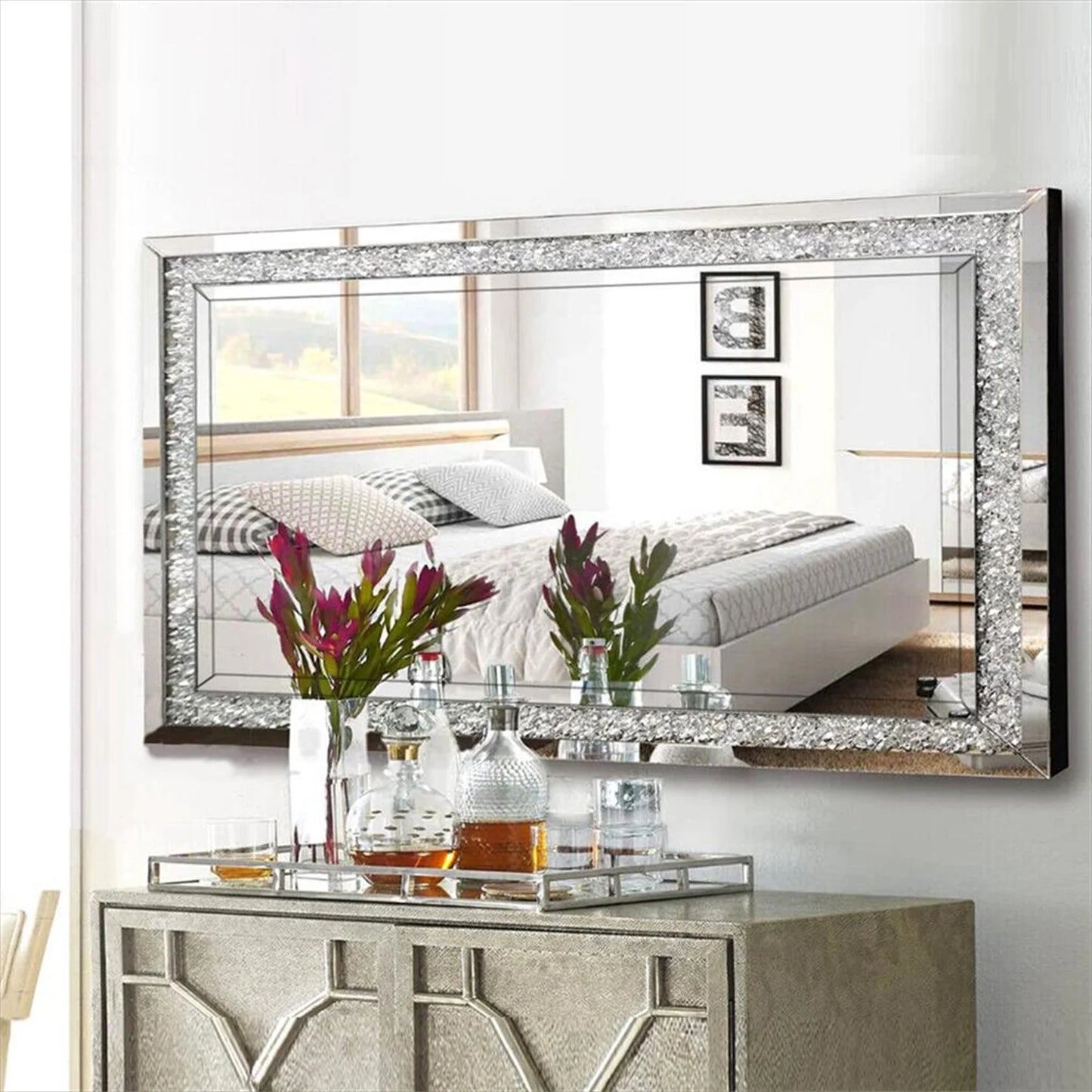 Crystal Crushed Diamond Rectangular Wall Mirror
