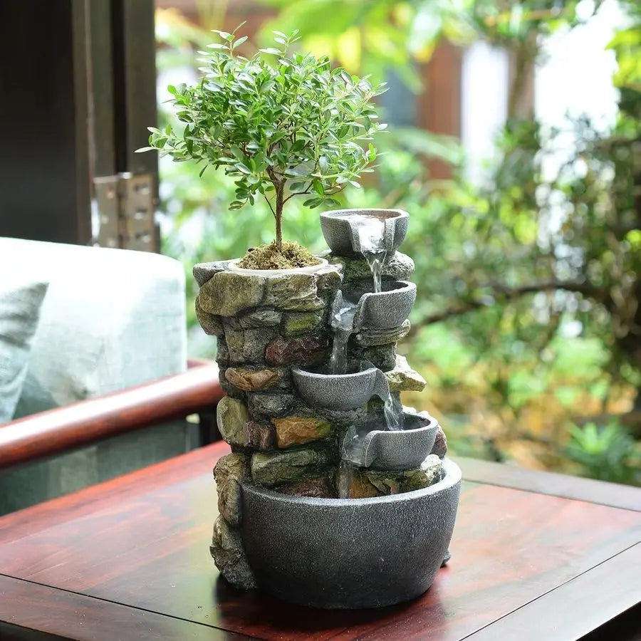 Tabletop Fountain 4Bowl Rockery with Soothing Sound