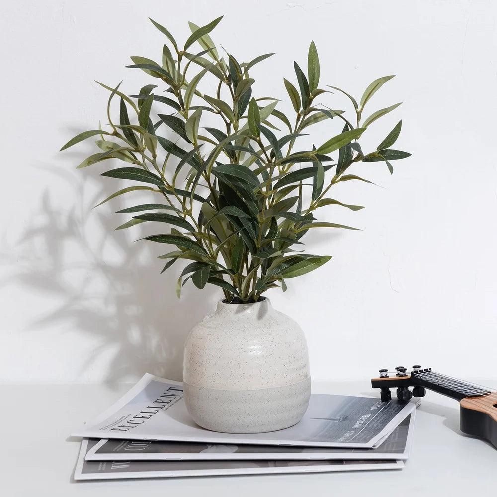 Artificial Olive Plant Two-Tone Ceramic Vase