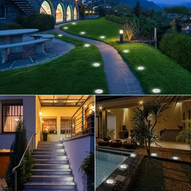 8 Pcs LED Solar Power Disk Outdoor Garden Lights