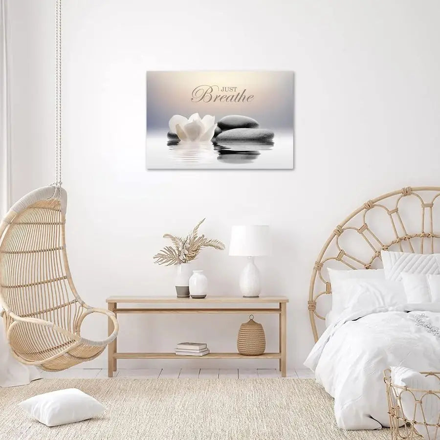 Stone | White Lotus Flower Canvas Wall Art "Just Breathe"