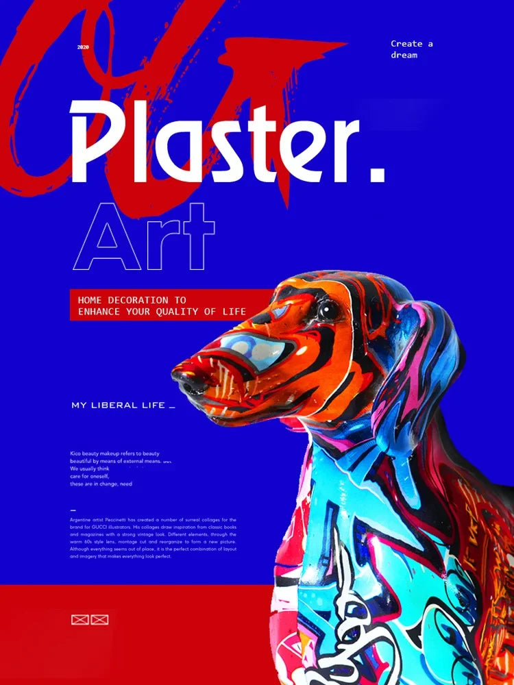 Modern Painted Colorful Dachshund Dog Decoration