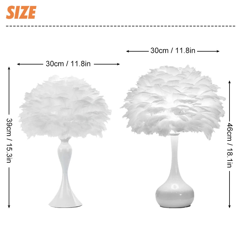 LED Feather Bedroom Table Lamp Night Light