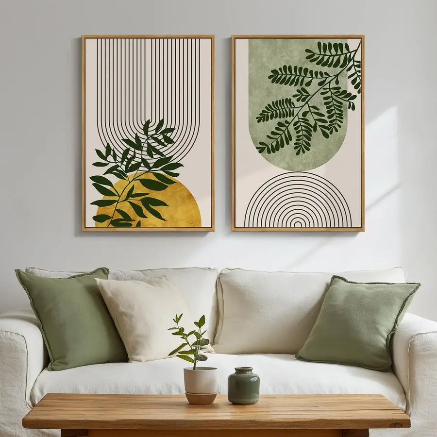 Green Boho Wall Art Decor, Set of 2