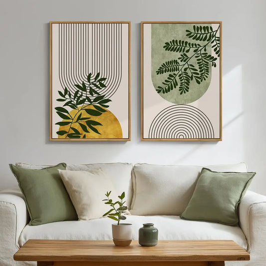 Green Boho Wall Art Decor, Set of 2