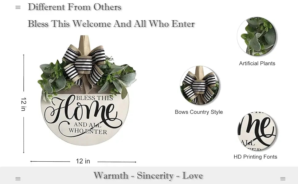 Bless This Home Welcome Wood/Wreath Sign