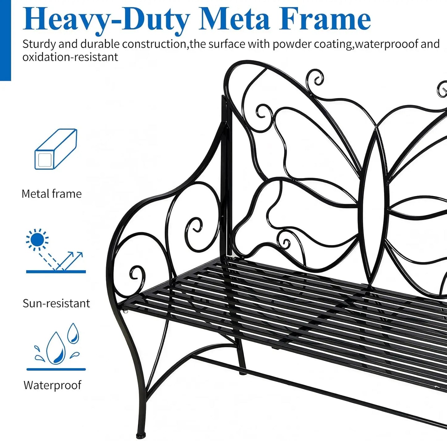 Butterfly Bench with Armrests, Rust-Resistant Cast Iron