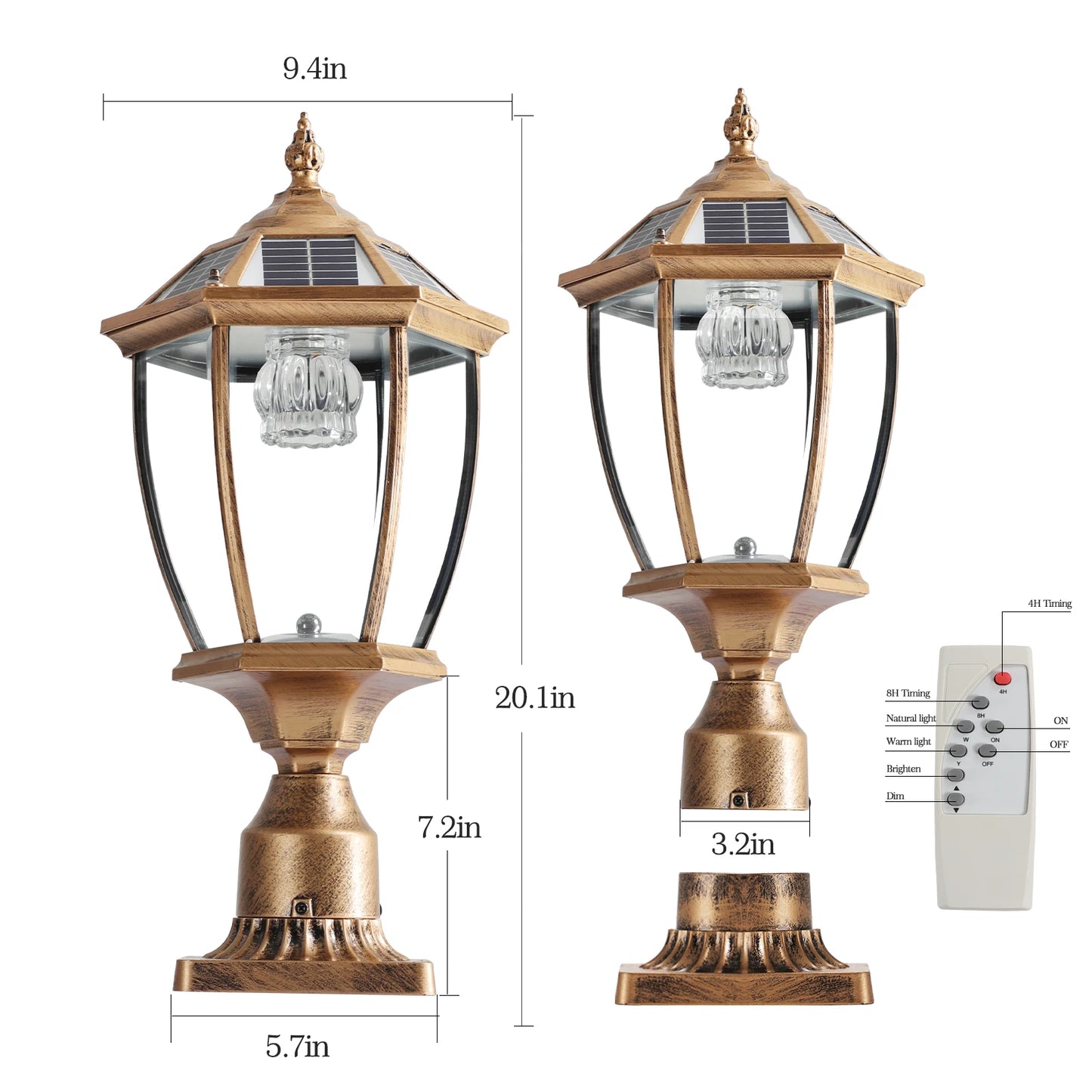 Vintage Solar LED Post Light - Waterproof Outdoor Lantern