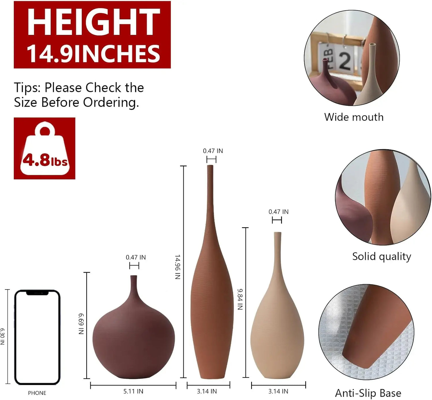 Modern Minimalist Ceramic Vases, Set of 3