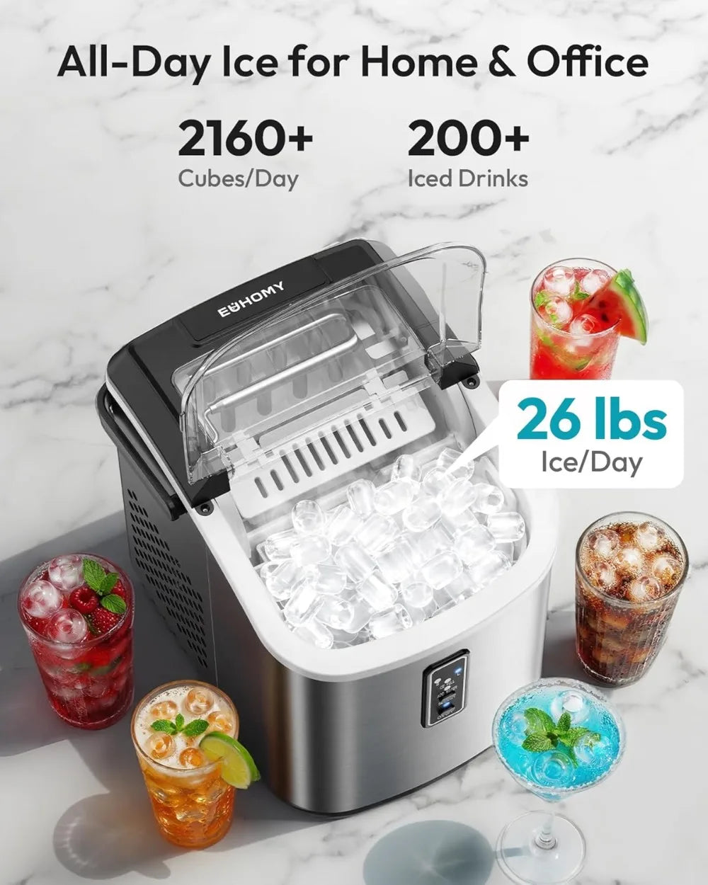 Portable Ice Maker with Handle, Basket & Scoop