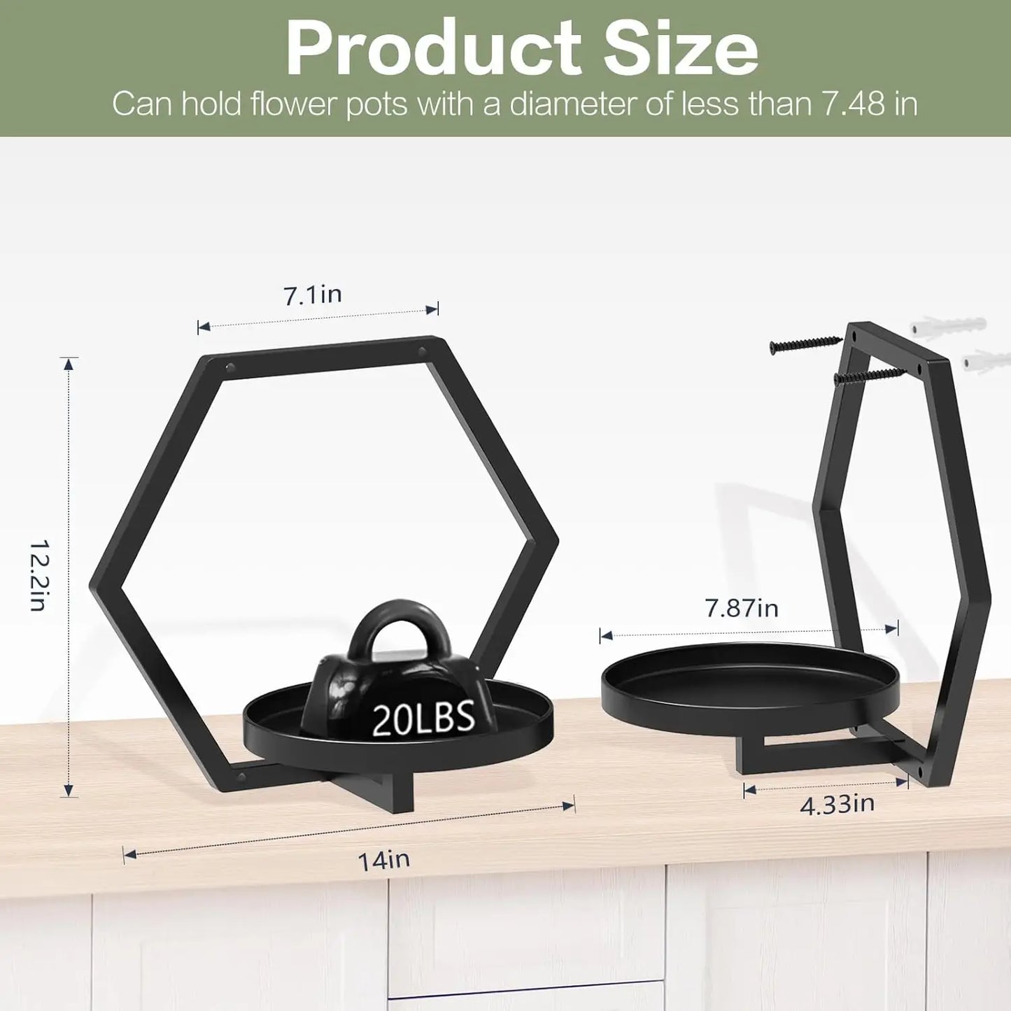 3-Pack Hexagonal Black Metal Wall Planters