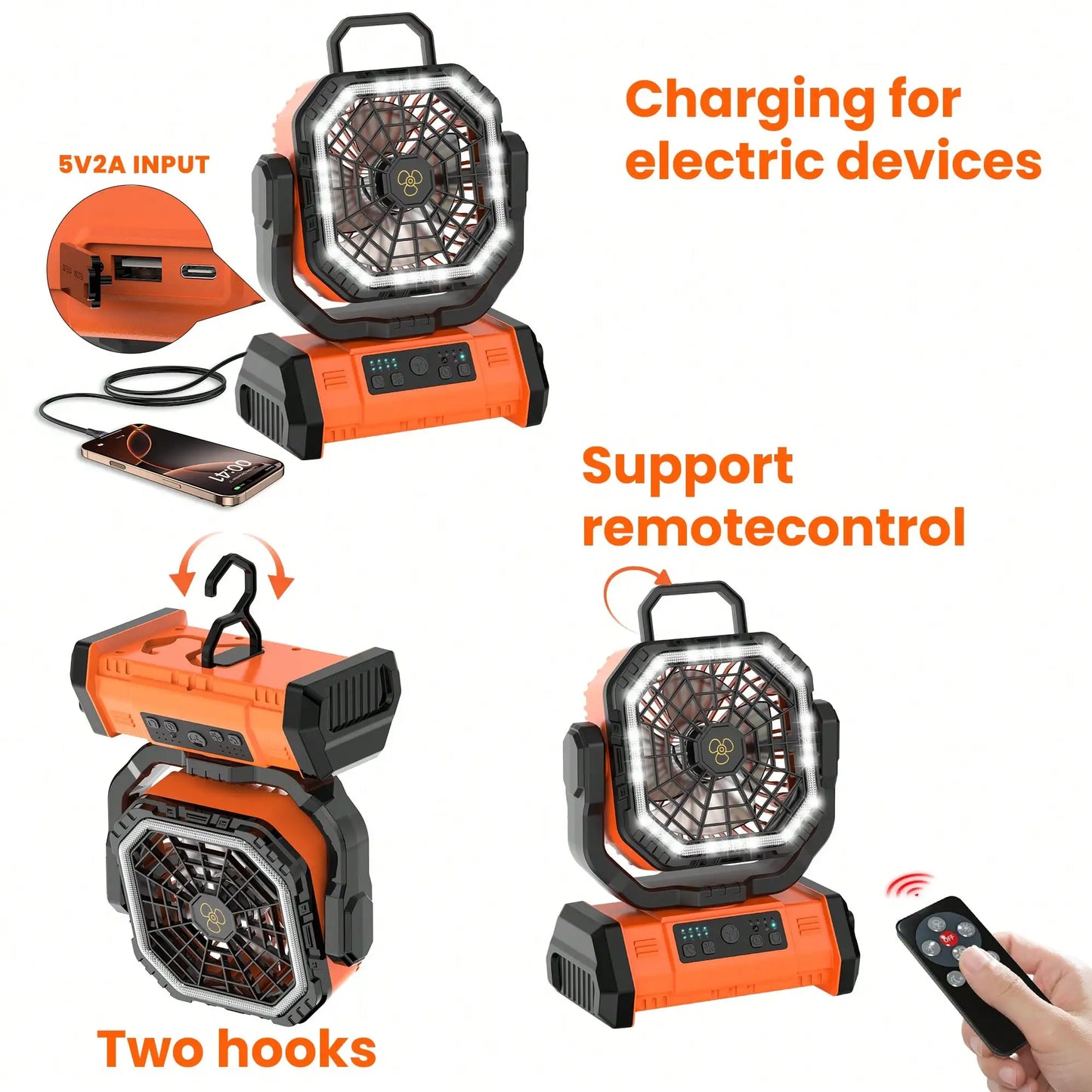 20000mAh Camping 4-Speeds Fan With LED Lantern