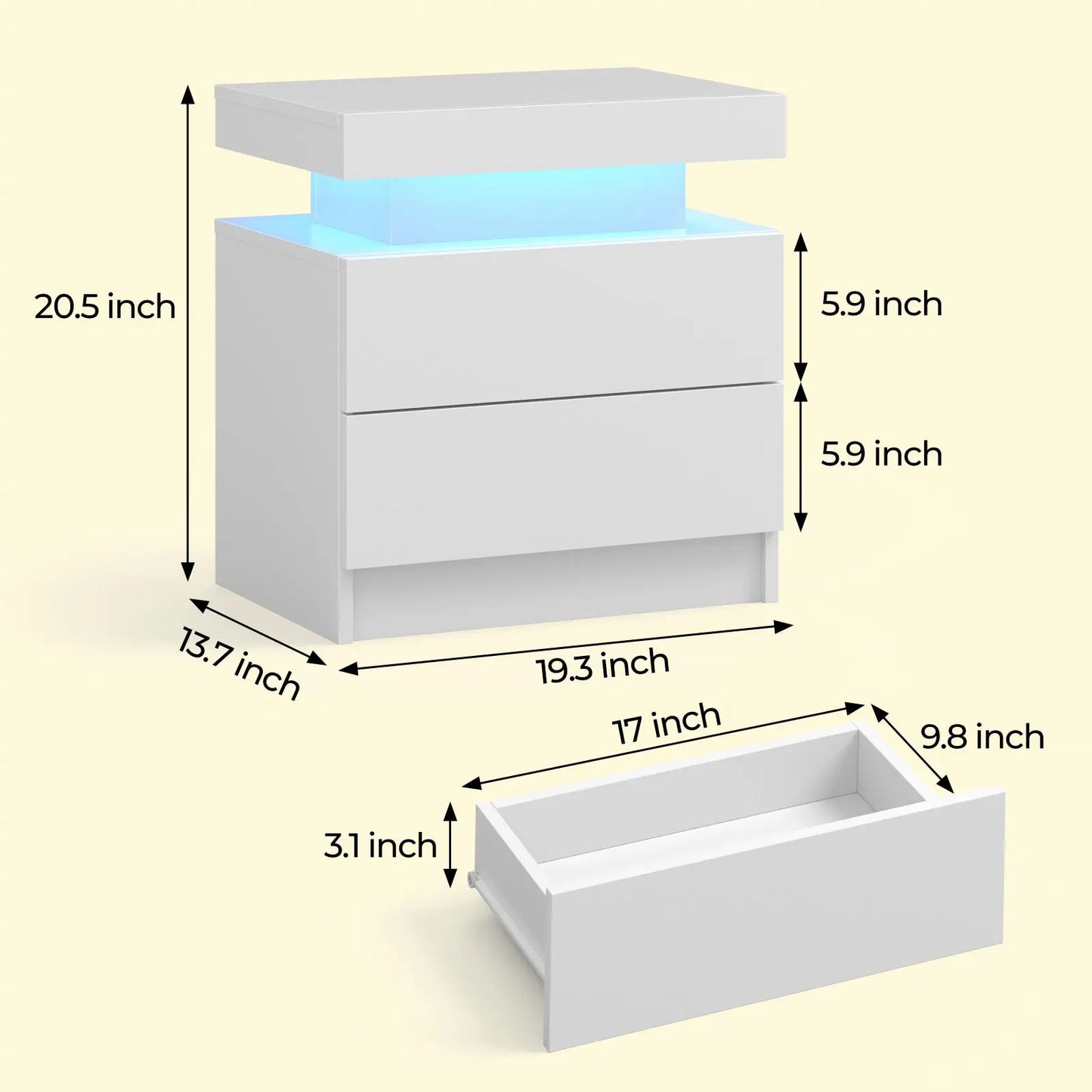 LED Nightstand w/ 2 Drawers and RGB LED Lights