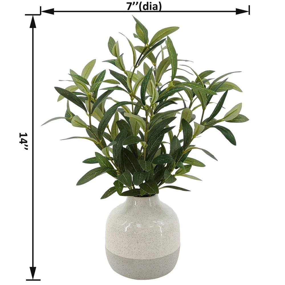 Artificial Olive Plant Two-Tone Ceramic Vase