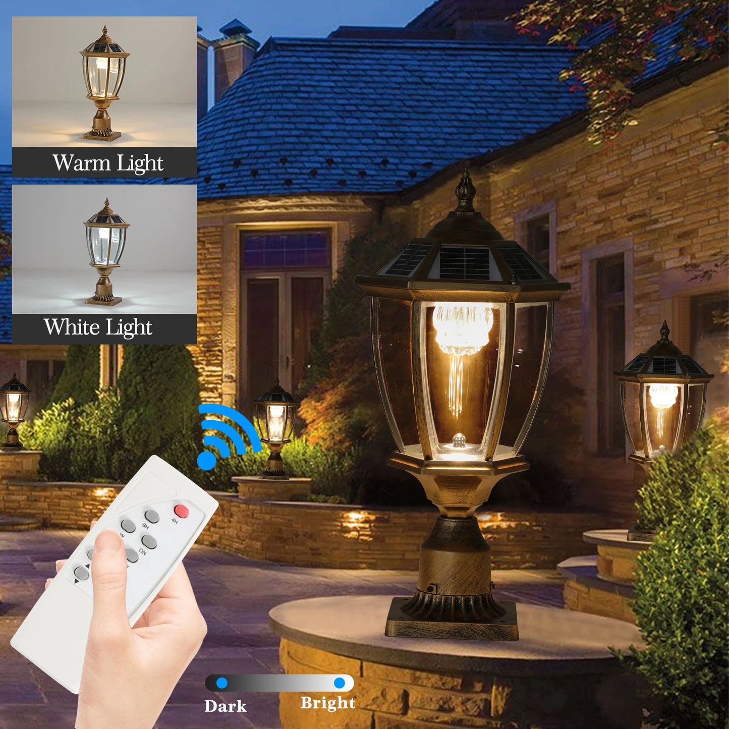 Vintage Solar LED Post Light - Waterproof Outdoor Lantern