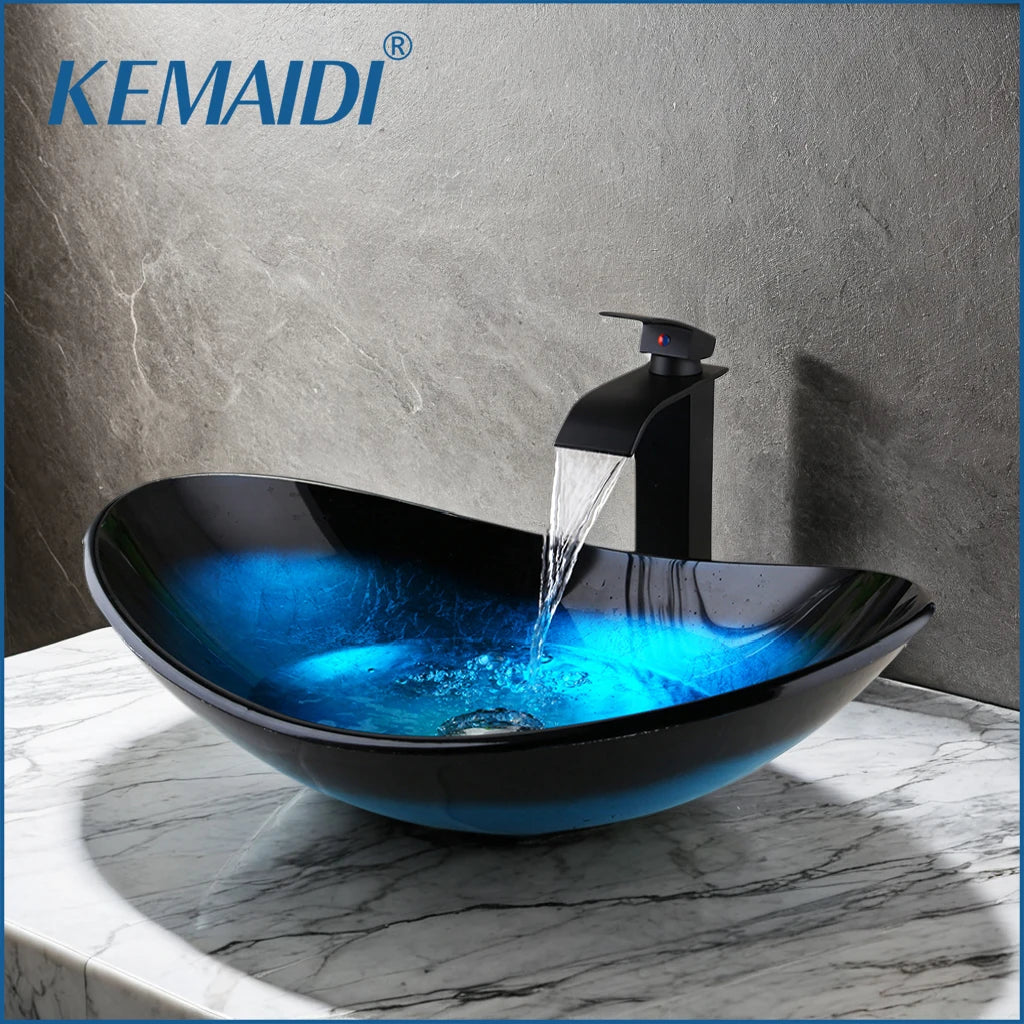 Bathroom Sink Tempered Glass Washbasin Vessel Sink