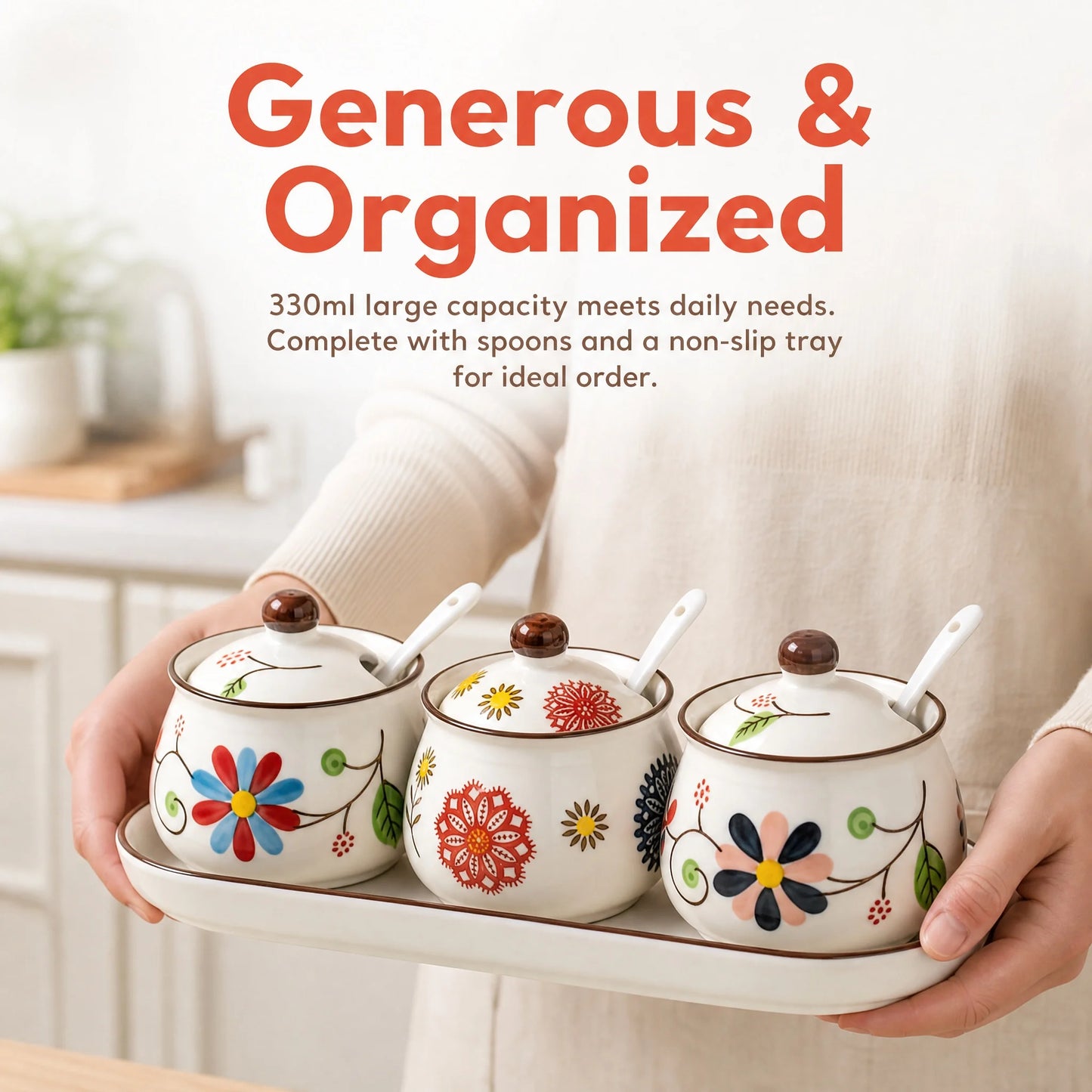3-Piece Ceramic Spice Jar Set with Tray