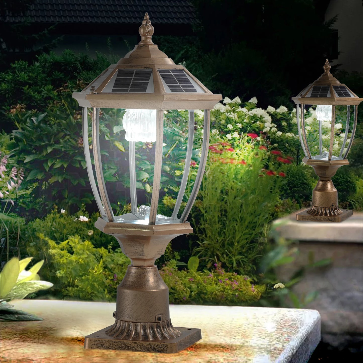 Vintage Solar LED Post Light - Waterproof Outdoor Lantern