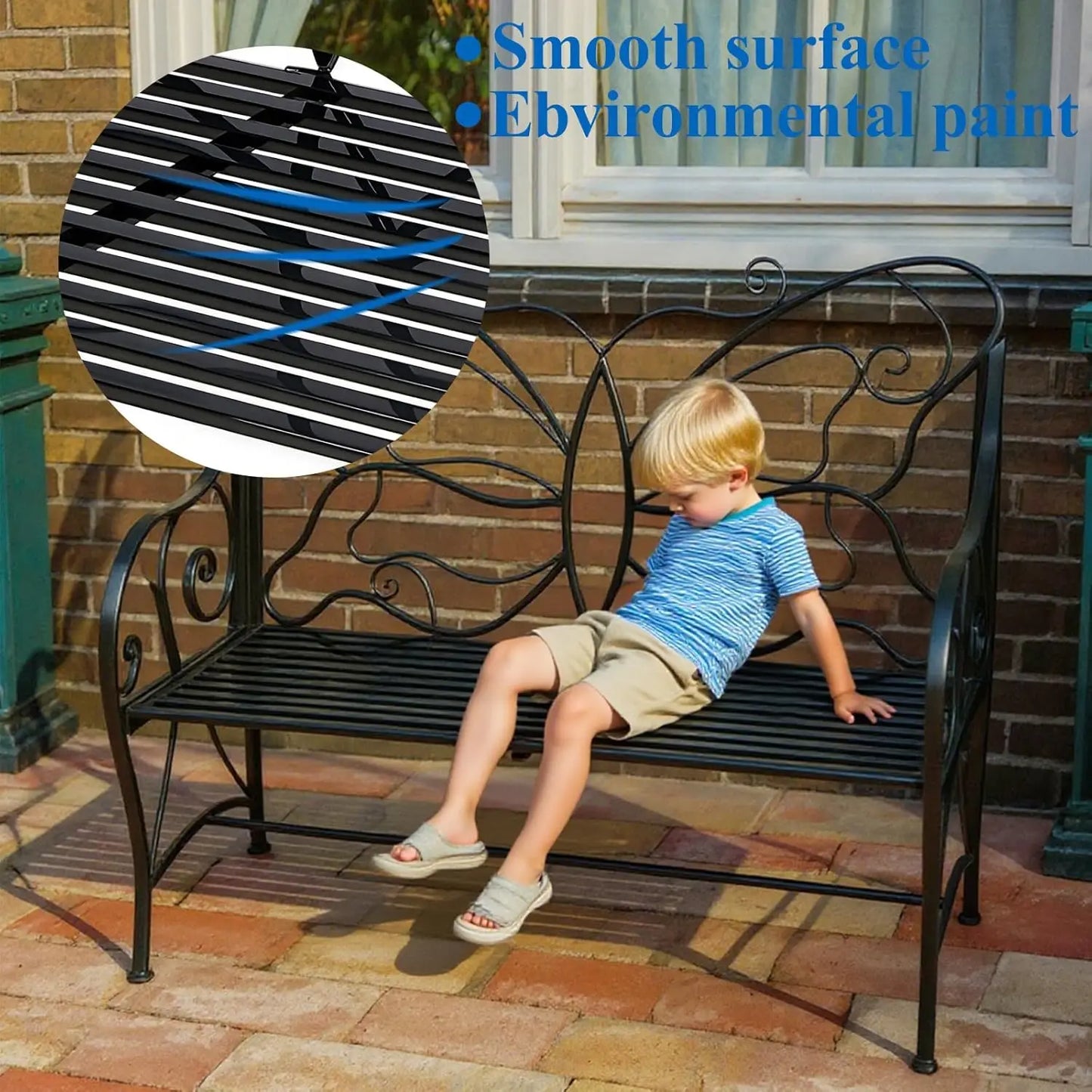 Butterfly Bench with Armrests, Rust-Resistant Cast Iron