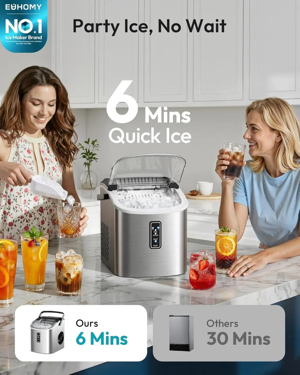 Portable Ice Maker with Handle, Basket & Scoop