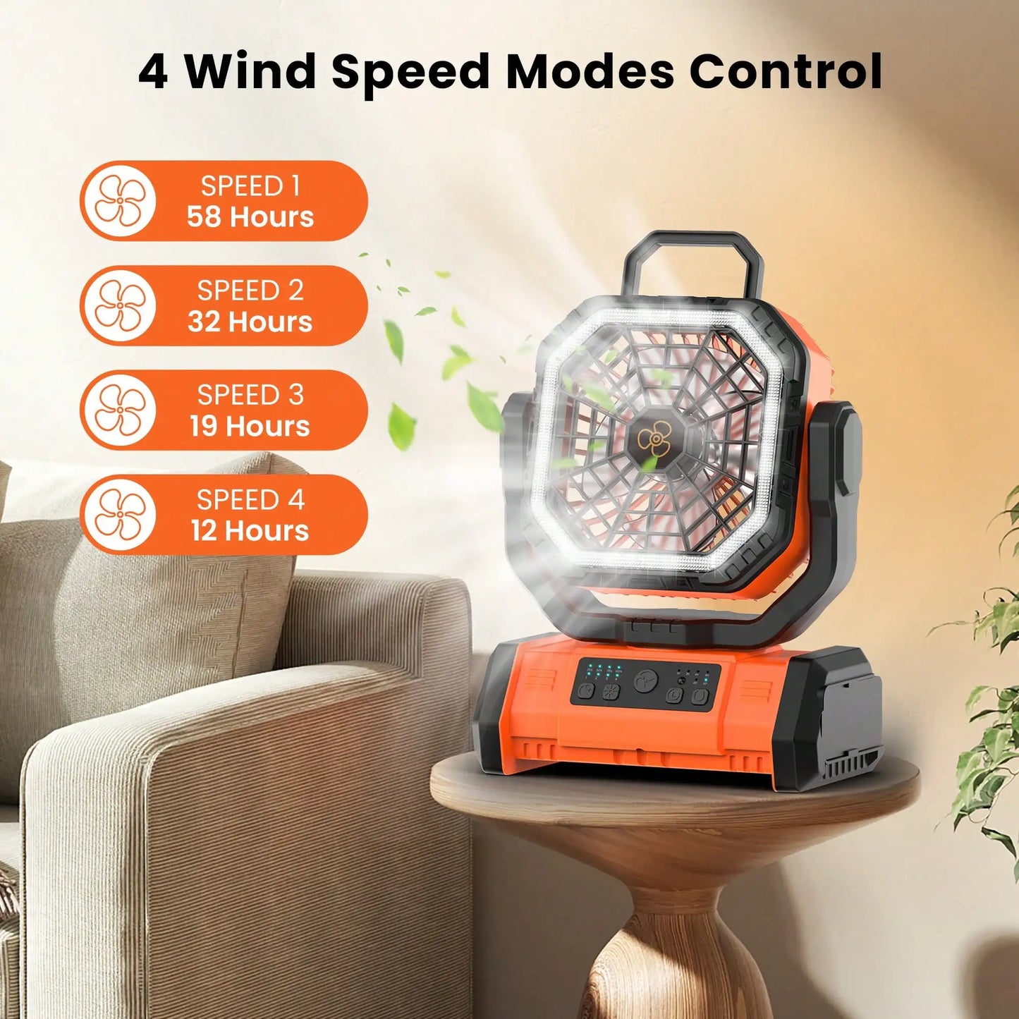20000mAh Camping 4-Speeds Fan With LED Lantern