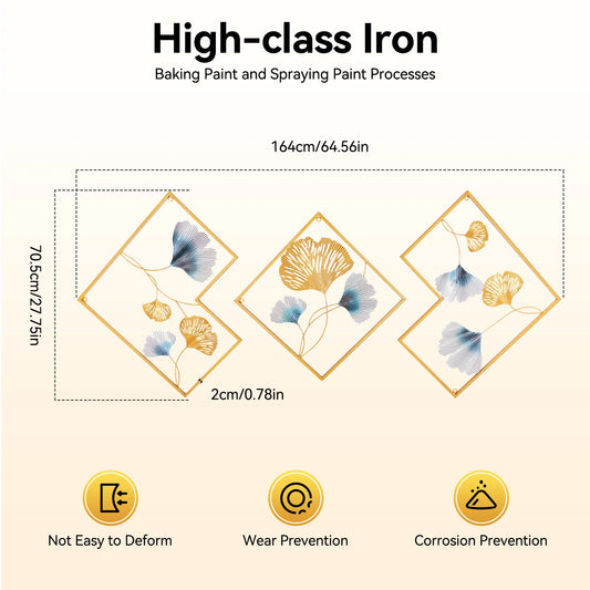 3pcs Ginkgo Leaf Metal Hanging Wall Decor