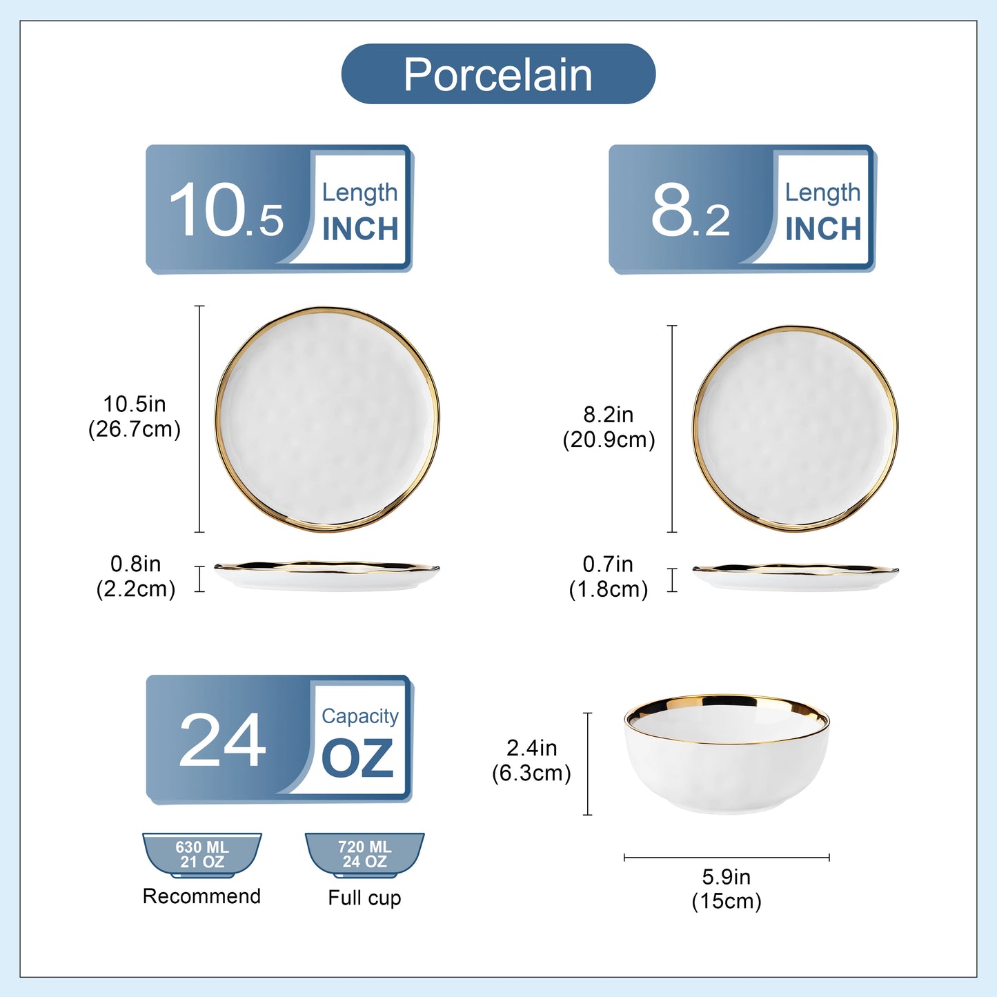 12/24 PC Ceramic Porcelain White Golden Rim Dinnerware Sets