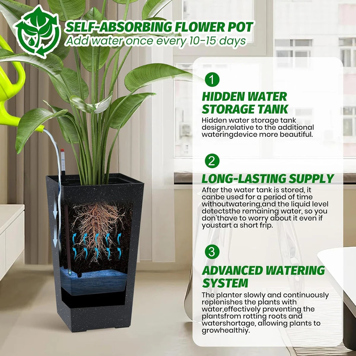 Large Rectangular Planters Set of 2, Outdoor Indoor