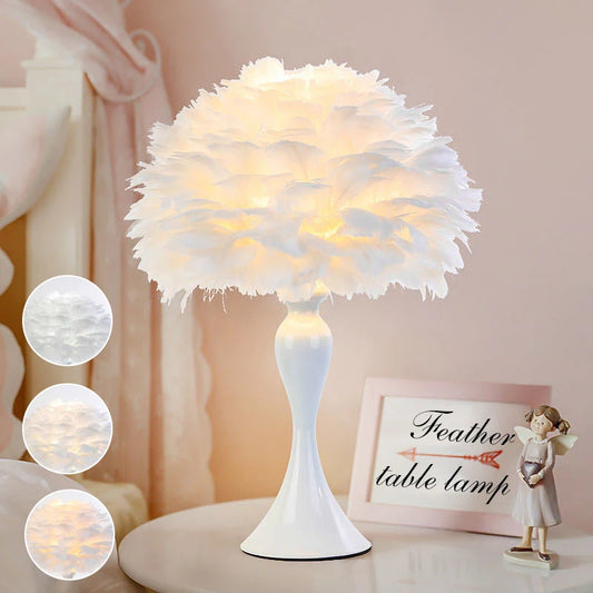 LED Feather Bedroom Table Lamp Night Light