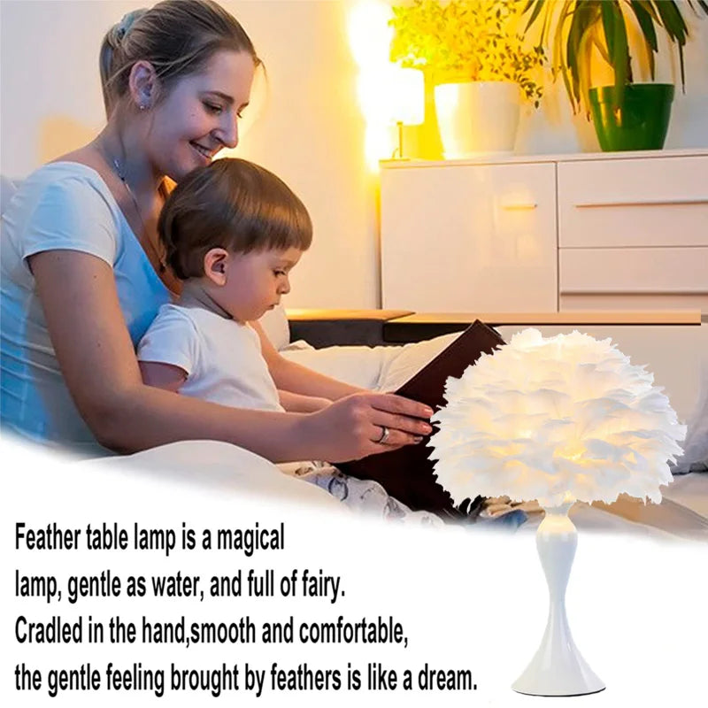 LED Feather Bedroom Table Lamp Night Light