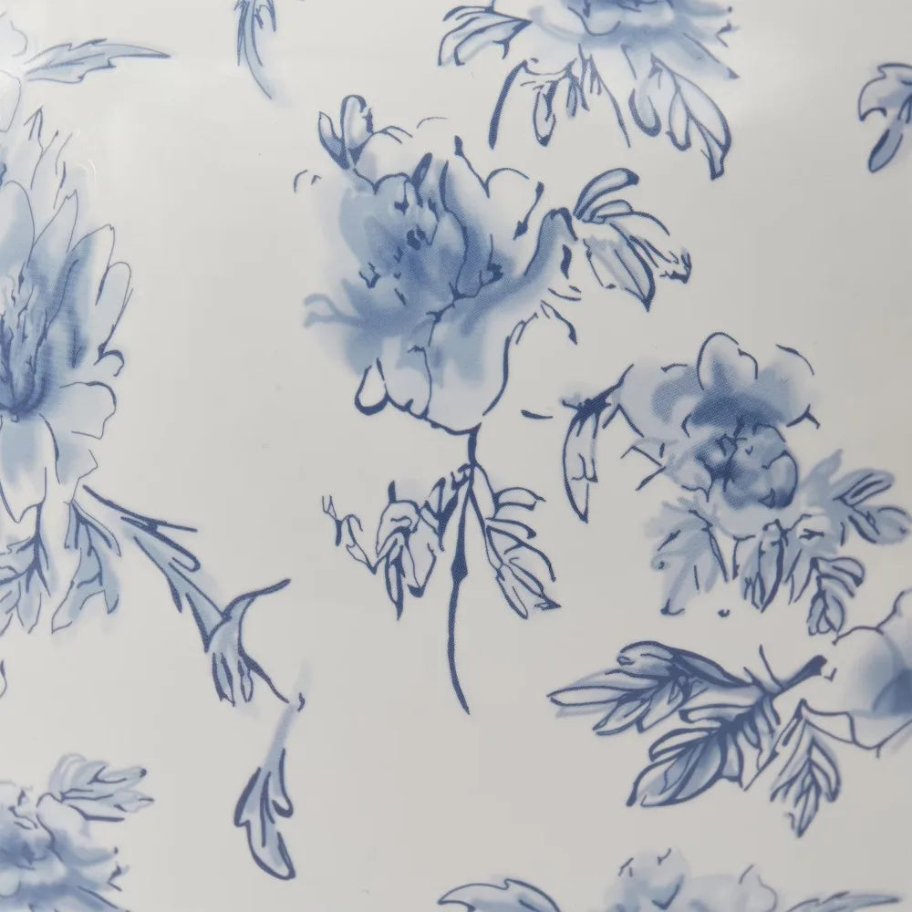 Blue Floral Pattern Round Ceramic Vase