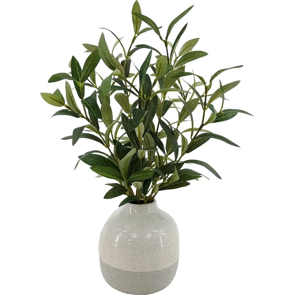 Artificial Olive Plant Two-Tone Ceramic Vase